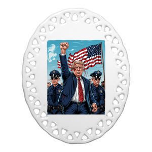 Trump Head Shot Fight Never Surrender Ceramic Oval Ornament