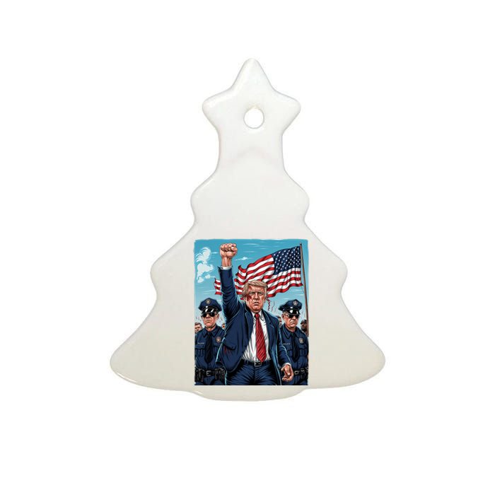 Trump Head Shot Fight Never Surrender Ceramic Tree Ornament