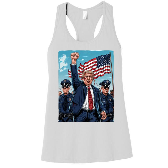 Trump Head Shot Fight Never Surrender Women's Racerback Tank