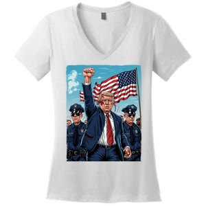 Trump Head Shot Fight Never Surrender Women's V-Neck T-Shirt