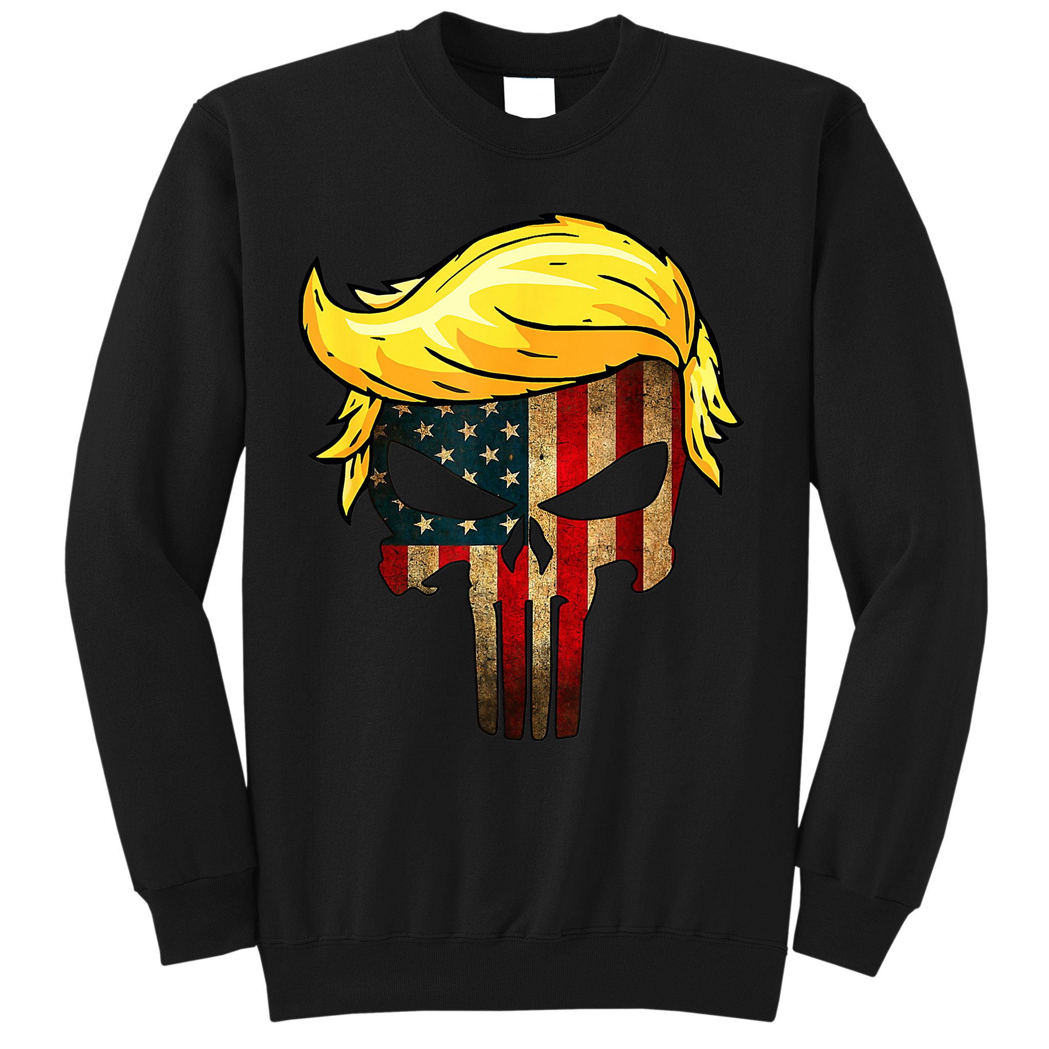 Trump Hair Skull 4th Of July US Flag Trump Sweatshirt