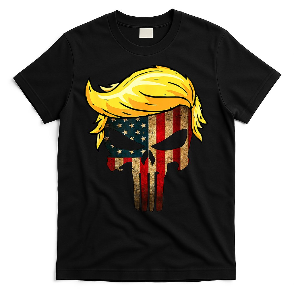 Trump Hair Skull 4th Of July US Flag Trump T-Shirt