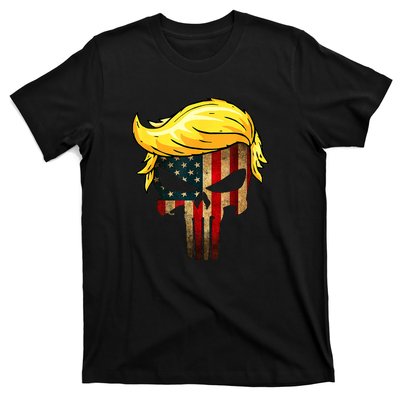 Trump Hair Skull 4th Of July US Flag Trump T-Shirt