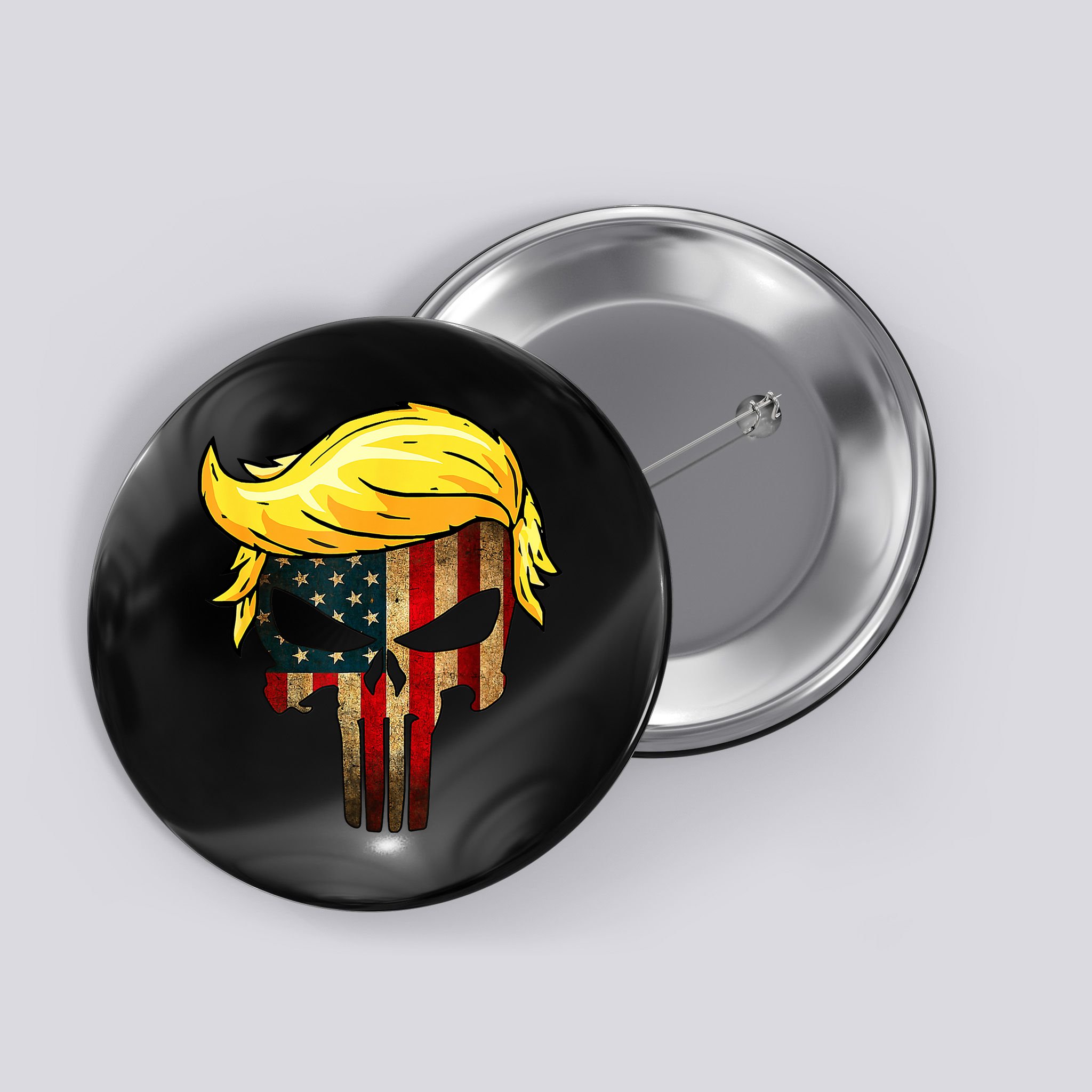 Trump Hair Skull 4th Of July US Flag Trump Button