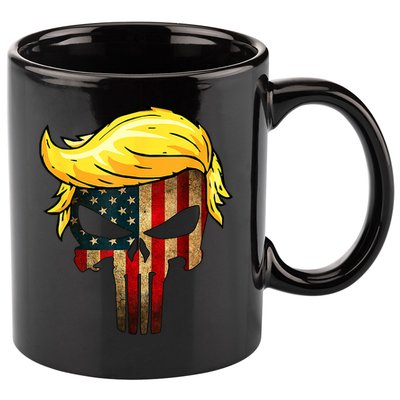 Trump Hair Skull 4th Of July US Flag Trump 11oz C Handle Ceramic Mug