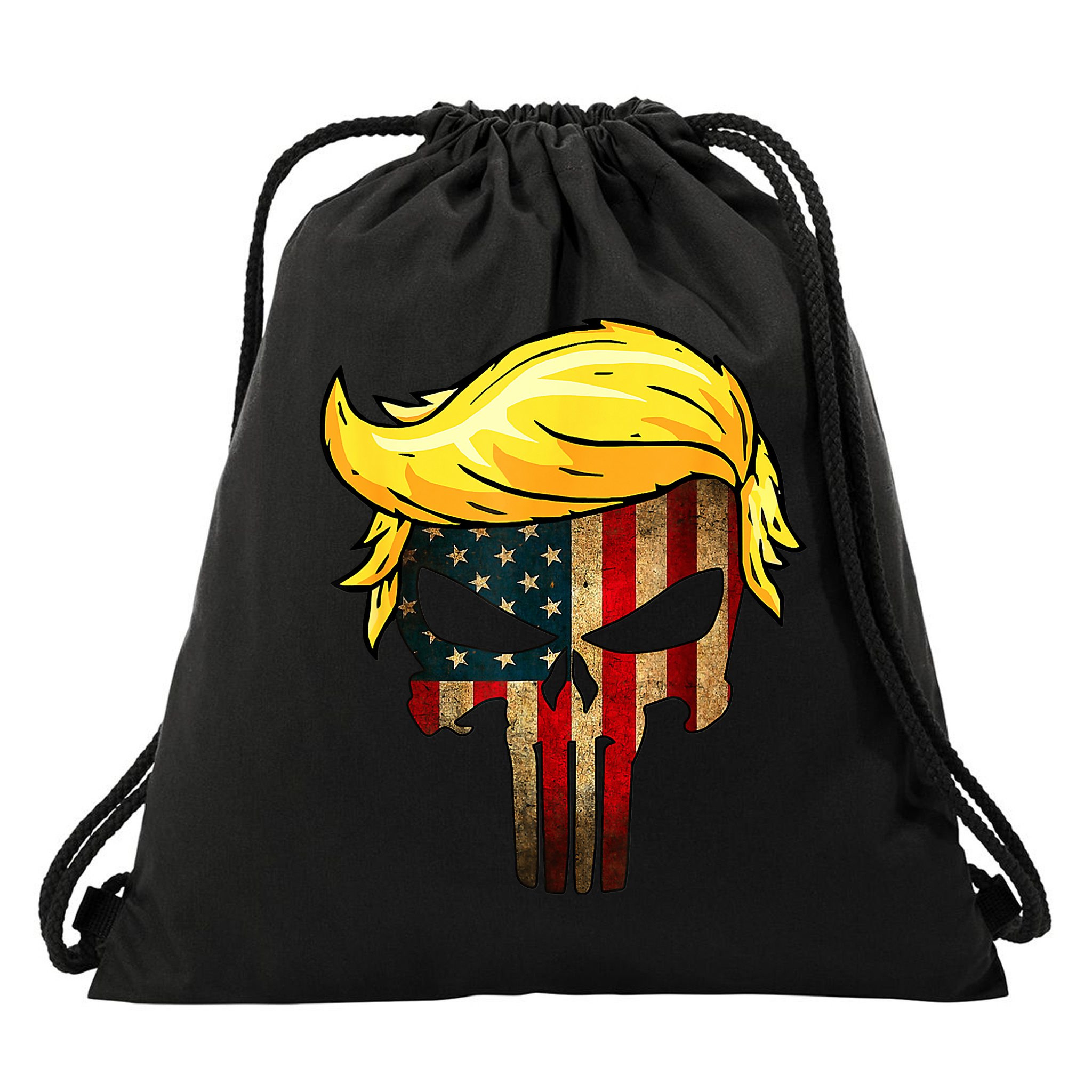 Trump Hair Skull 4th Of July US Flag Trump Drawstring Bag