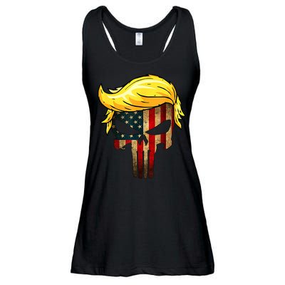 Trump Hair Skull 4th Of July US Flag Trump Ladies Essential Flowy Tank