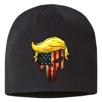 Trump Hair Skull 4th Of July US Flag Trump Sustainable Beanie