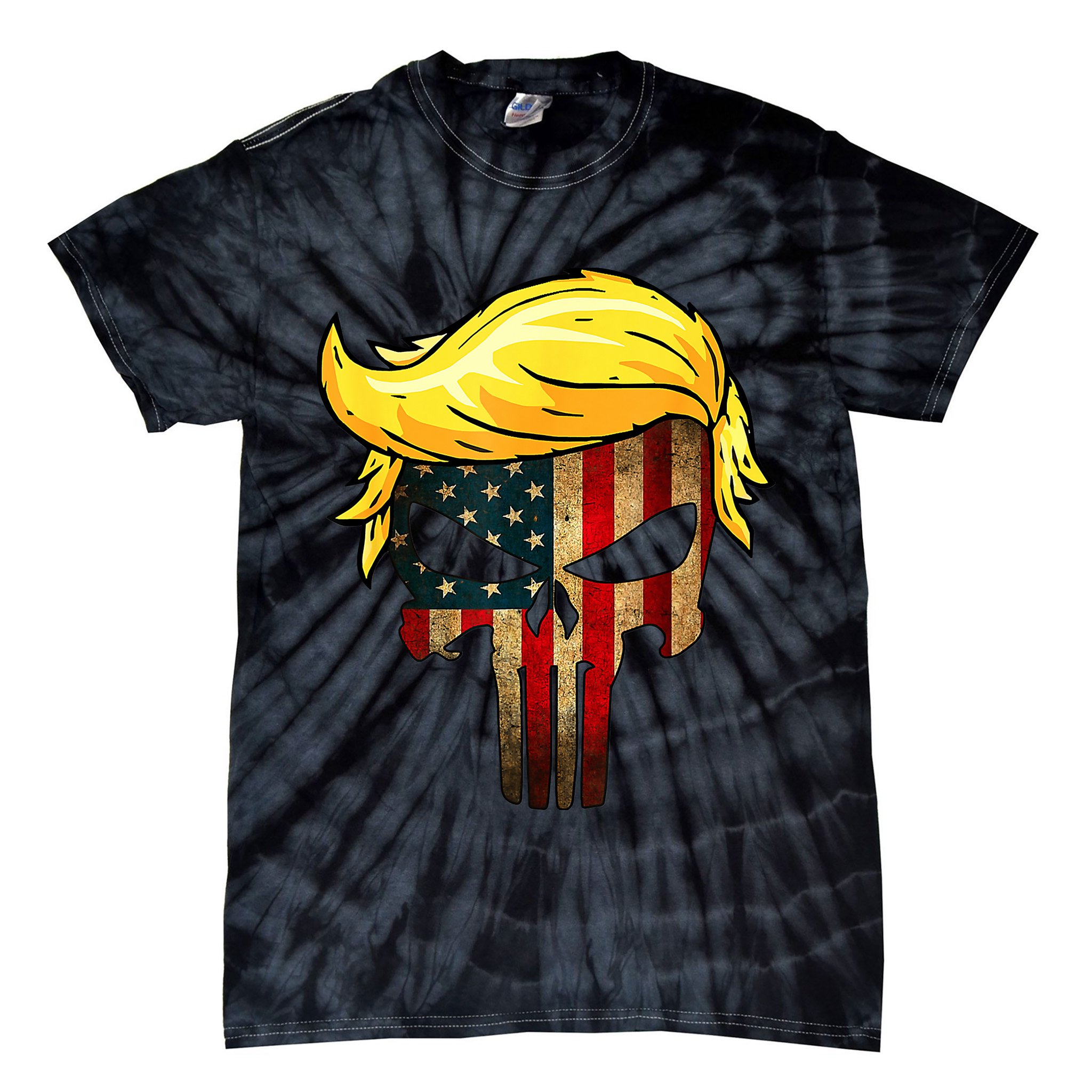 Trump Hair Skull 4th Of July US Flag Trump Tie-Dye T-Shirt