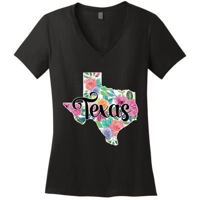 Texas Home State Pride Floral Vintage Texas Women's V-Neck T-Shirt