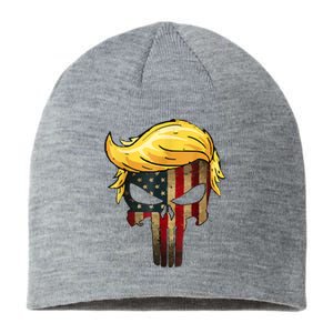 Trump Hair Skull 4th Of July Trump Us Flag Sustainable Beanie