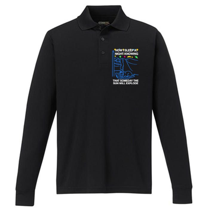 Thegoodshirts How Sleep At Night Knowing That Someday The Sun Will Explode Performance Long Sleeve Polo