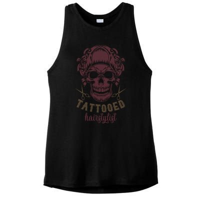 Tattooed Hair Stylist Inked Hairdresser Skull Hairstylist Funny Gift Ladies PosiCharge Tri-Blend Wicking Tank