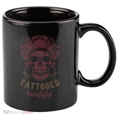 Tattooed Hair Stylist Inked Hairdresser Skull Hairstylist Funny Gift 11oz C Handle Ceramic Mug
