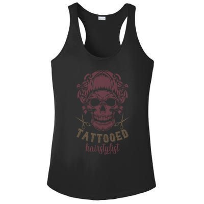 Tattooed Hair Stylist Inked Hairdresser Skull Hairstylist Funny Gift Ladies PosiCharge Competitor Racerback Tank