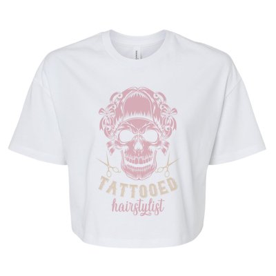 Tattooed Hair Stylist Inked Hairdresser Skull Hairstylist Funny Gift Bella+Canvas Jersey Crop Tee