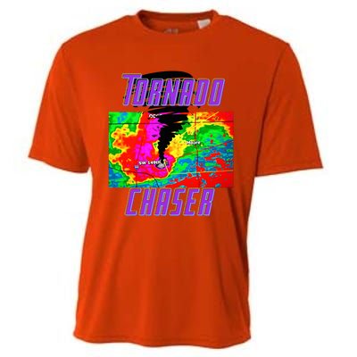 Tornado Hunter Storm Chaser Chasing Tornados F5 Map Cooling Performance Crew T-Shirt