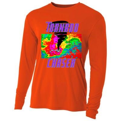 Tornado Hunter Storm Chaser Chasing Tornados F5 Map Cooling Performance Long Sleeve Crew