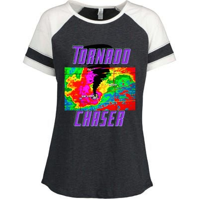 Tornado Hunter Storm Chaser Chasing Tornados F5 Map Enza Ladies Jersey Colorblock Tee