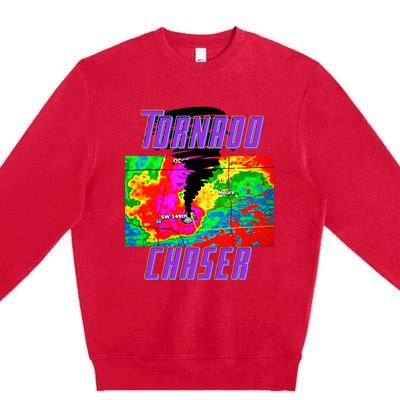 Tornado Hunter Storm Chaser Chasing Tornados F5 Map Premium Crewneck Sweatshirt