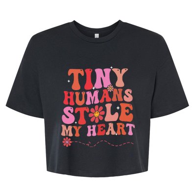 Tiny Humans Stole My Heart Groovy Valentine's Day L&D Nurse Bella+Canvas Jersey Crop Tee