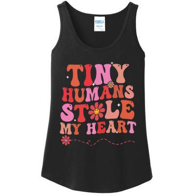 Tiny Humans Stole My Heart Groovy Valentine's Day L&D Nurse Ladies Essential Tank