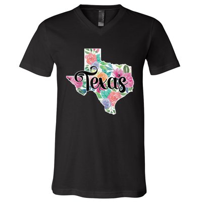 Texas Home State Pride Floral Vintage Texas Retro Flowers V-Neck T-Shirt