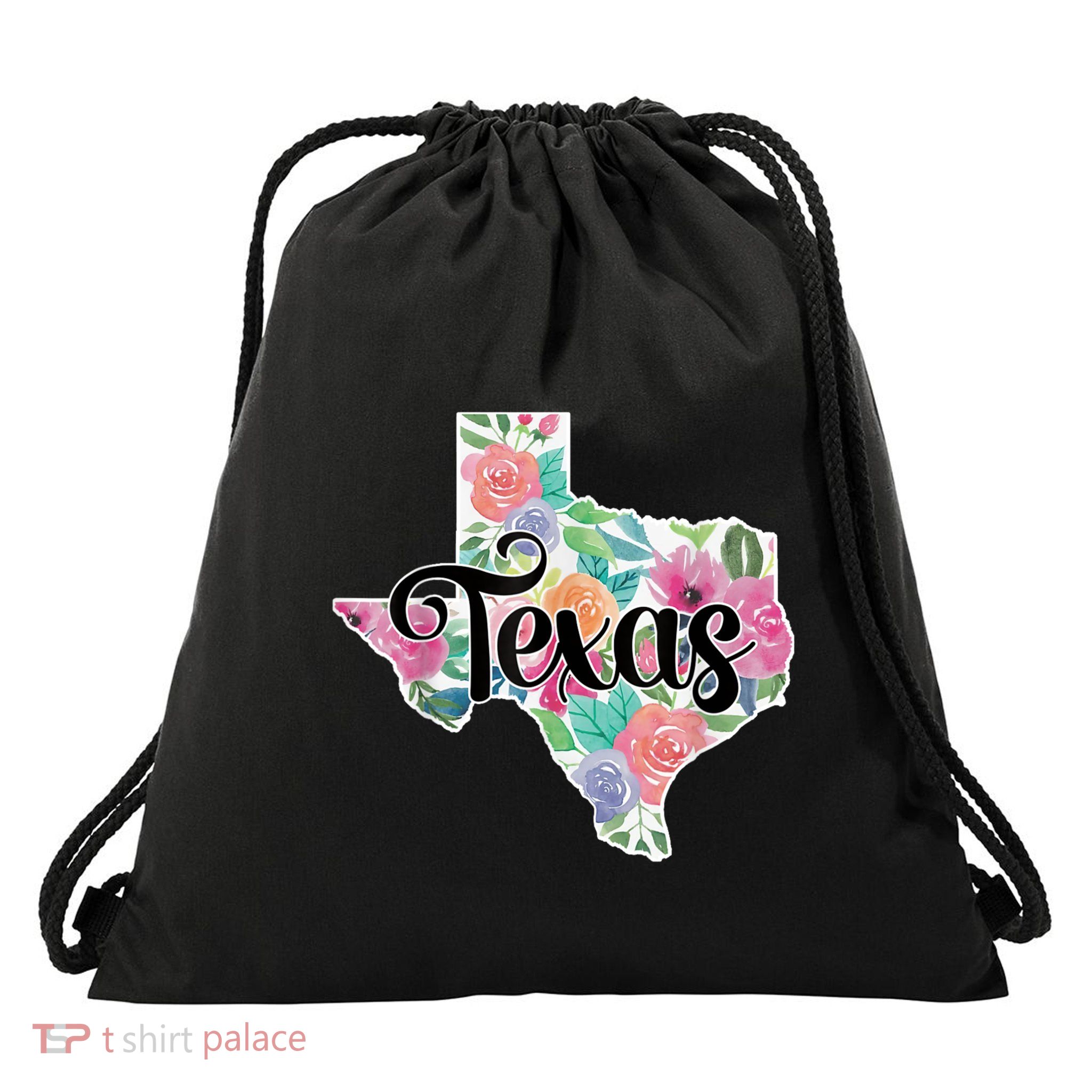 Texas Home State Pride Floral Vintage Texas Retro Flowers Drawstring Bag