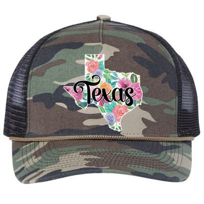 Texas Home State Pride Floral Vintage Texas Retro Flowers Retro Rope Trucker Hat Cap