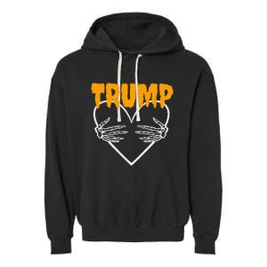 Trump Heart Skeleton Halloween Funny Skeleton Election 2024 Garment-Dyed Fleece Hoodie