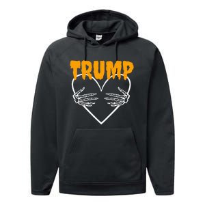 Trump Heart Skeleton Halloween Funny Skeleton Election 2024 Performance Fleece Hoodie