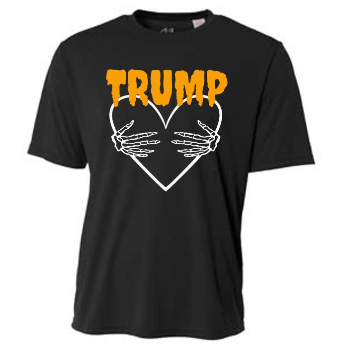 Trump Heart Skeleton Halloween Funny Skeleton Election 2024 Cooling Performance Crew T-Shirt