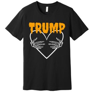 Trump Heart Skeleton Halloween Funny Skeleton Election 2024 Premium T-Shirt