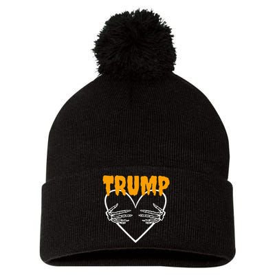 Trump Heart Skeleton Halloween Funny Skeleton Election 2024 Pom Pom 12in Knit Beanie