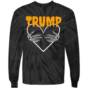 Trump Heart Skeleton Halloween Funny Skeleton Election 2024 Tie-Dye Long Sleeve Shirt