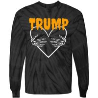 Trump Heart Skeleton Halloween Funny Skeleton Election 2024 Tie-Dye Long Sleeve Shirt