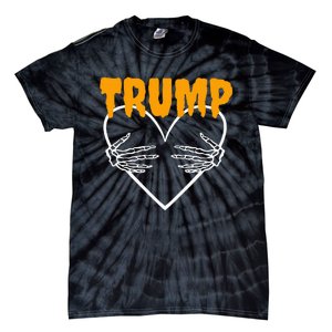 Trump Heart Skeleton Halloween Funny Skeleton Election 2024 Tie-Dye T-Shirt