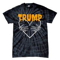 Trump Heart Skeleton Halloween Funny Skeleton Election 2024 Tie-Dye T-Shirt