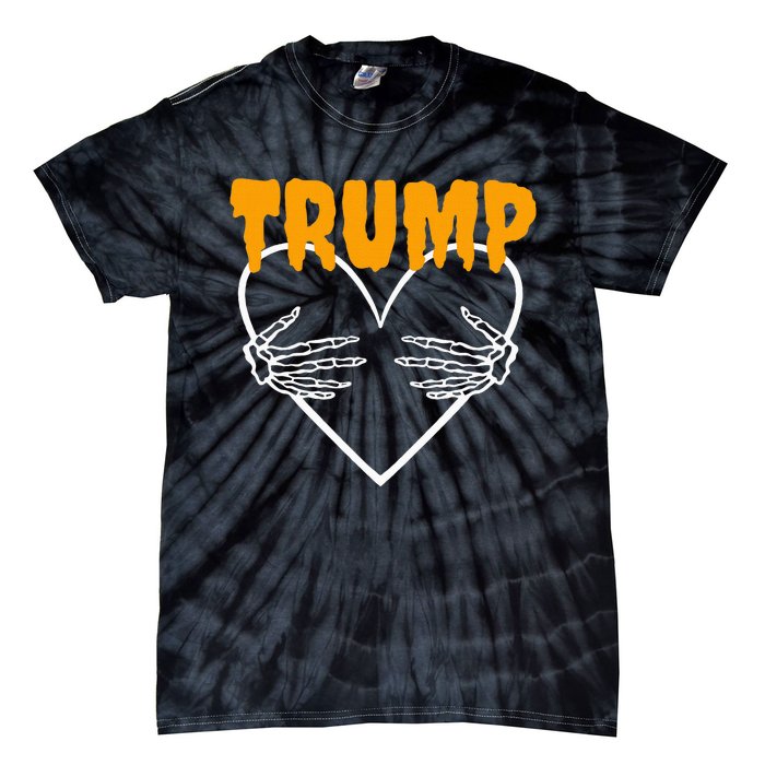 Trump Heart Skeleton Halloween Funny Skeleton Election 2024 Tie-Dye T-Shirt