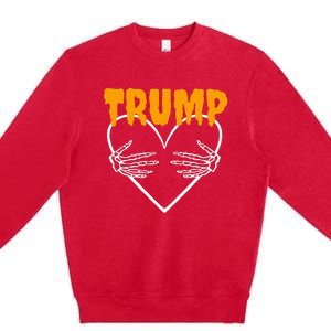 Trump Heart Skeleton Halloween Funny Skeleton Election 2024 Premium Crewneck Sweatshirt