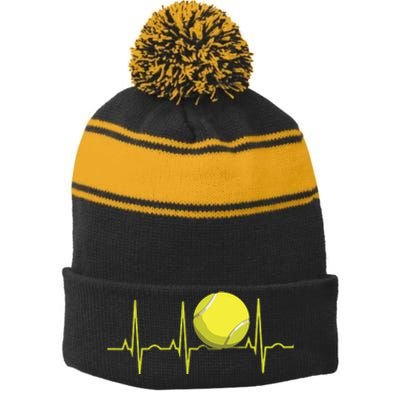 Tennis Heartbeat Shirts Tennis For Players Coaches Stripe Pom Pom Beanie