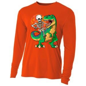 TRex Halloween Skeleton Dinosaur T Rex Funny Gift Cooling Performance Long Sleeve Crew