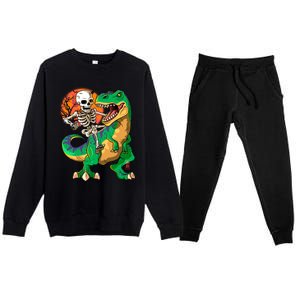 TRex Halloween Skeleton Dinosaur T Rex Funny Gift Premium Crewneck Sweatsuit Set