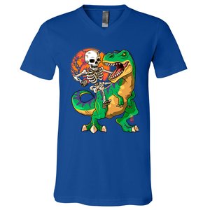 TRex Halloween Skeleton Dinosaur T Rex Funny Gift V-Neck T-Shirt