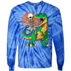 TRex Halloween Skeleton Dinosaur T Rex Funny Gift Tie-Dye Long Sleeve Shirt