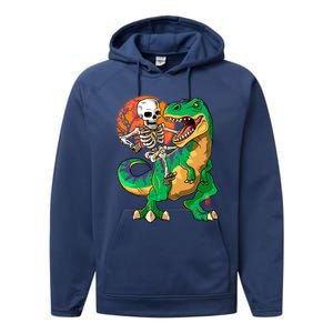 TRex Halloween Skeleton Dinosaur T Rex Funny Gift Performance Fleece Hoodie