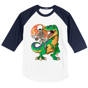 TRex Halloween Skeleton Dinosaur T Rex Funny Gift Baseball Sleeve Shirt