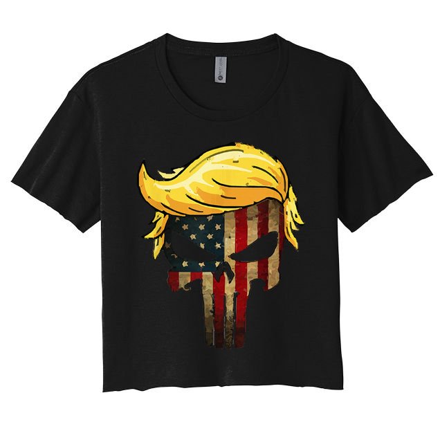 Trump Hair Skull 4th Of July Trump Us Flag Gift Crop Top