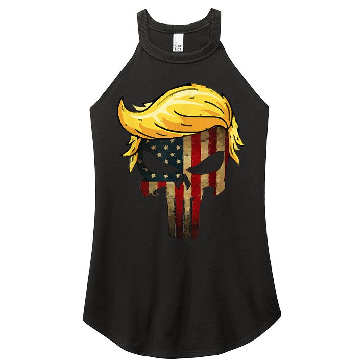 Trump Hair Skull 4th Of July Trump Us Flag Gift Women's Perfect Tri Rocker Tank
