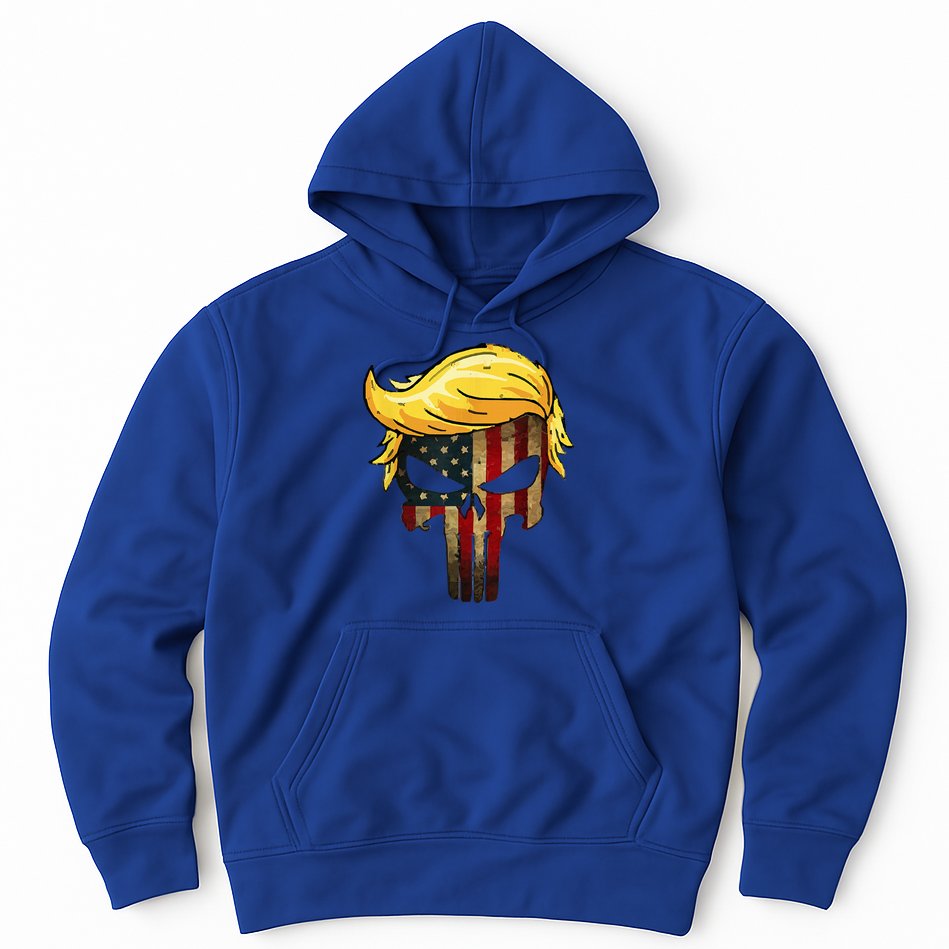 Trump Hair Skull 4th Of July Trump Us Flag Gift Hoodie